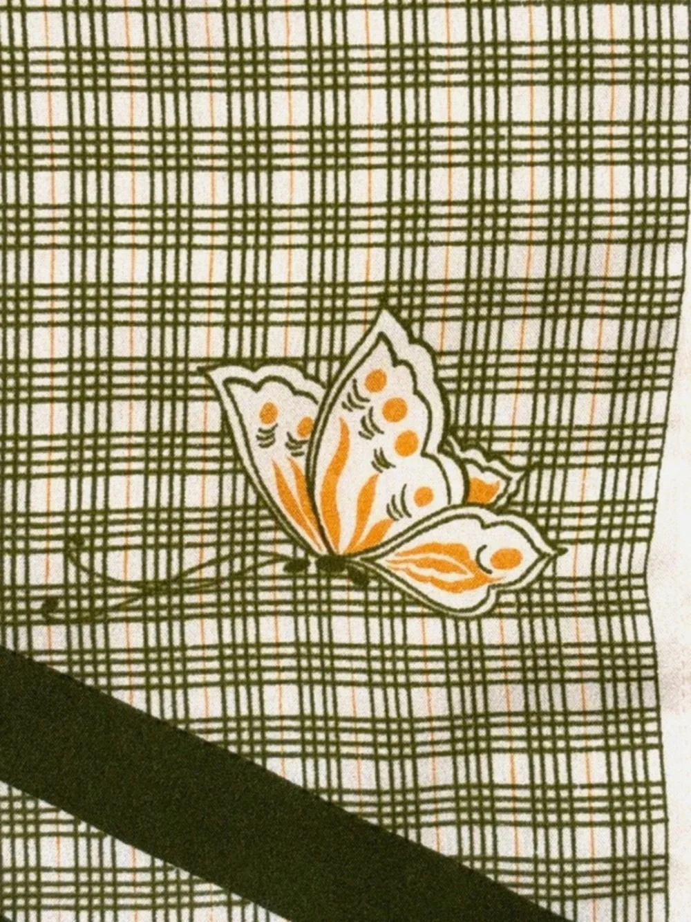 Vintage Made In Italy Butterfly Scarf Green Gingham Cottagecore Spring